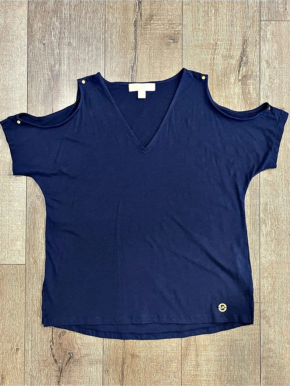 Michael Kors V-Neck Short Sleeve Top in Navy Blue Size Medium Like New